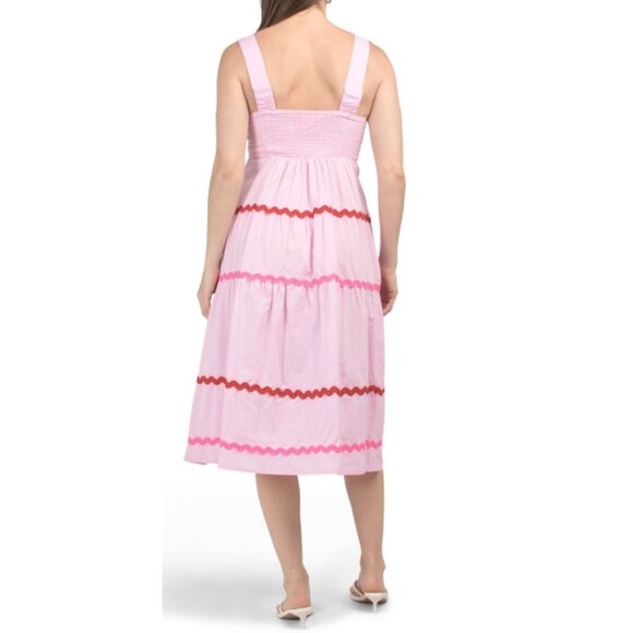 NWT Summer Light Pink Midi Embroidered Sleeveless Ric Rac Dress Size Large - Picture 2 of 4